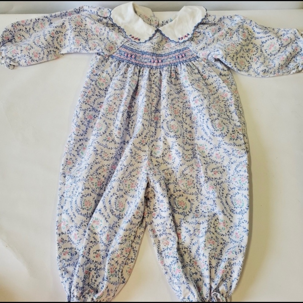 Smocked floral jumpsuit